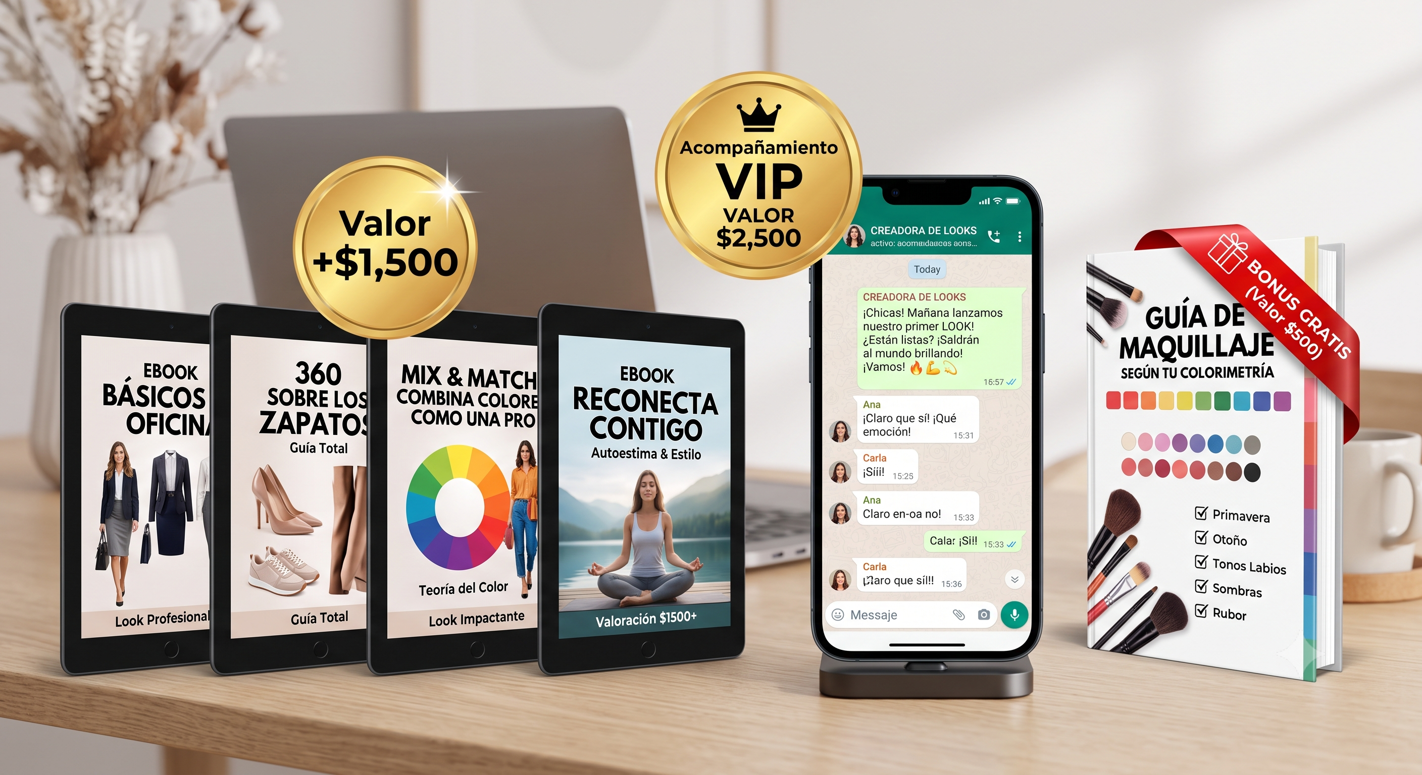 Bonos incluidos: ebooks, acompañamiento VIP y guía de maquillaje